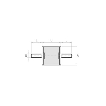 Hengeres rezgéscsillapító, M6x14/16 külső menettel, 20x20mm, 32kg max. terhelés.