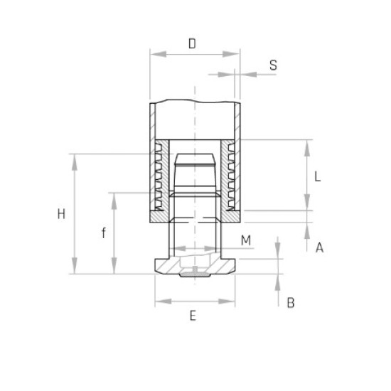 Csúszásgátlós állítható láb 30x30mm-es csőhöz, M22 menettel. 1,5-2mm falvh.