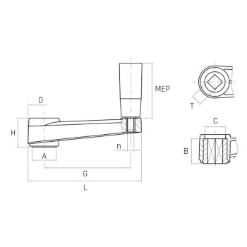 MHQ/80-MEP G80 forgatókar, 10x10mm négyszög furat, forgó markolat.