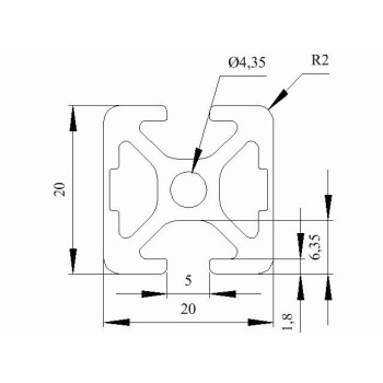 Aluprofil - 20x20 Két oldalon zárt - 180