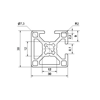 Aluprofil - 30x30 Két oldalon zárt 90°