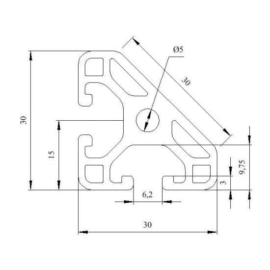 Aluprofil - 30x30 Könnyű - 45