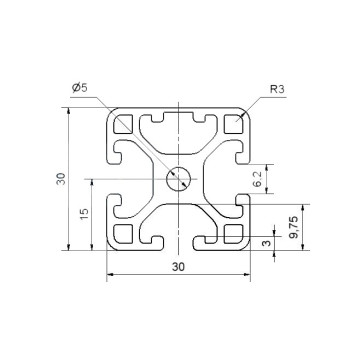 Aluprofil - 30x30 Könnyű - Egy oldalon zárt - Fekete