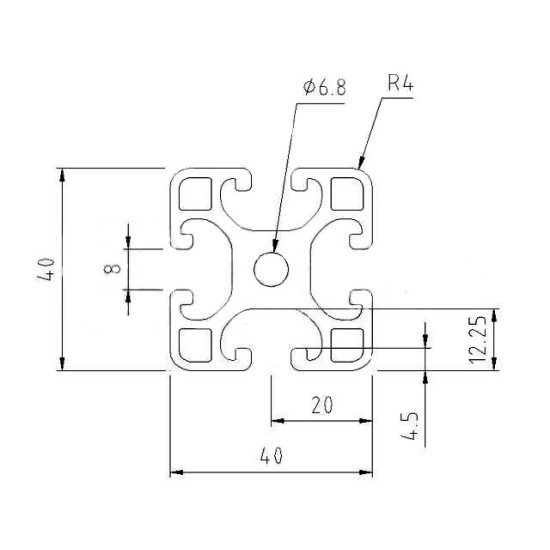 Aluprofil - 40x40 Könnyű