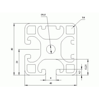 Aluprofil - 40x40 Könnyű - Két oldalon zárt - 90