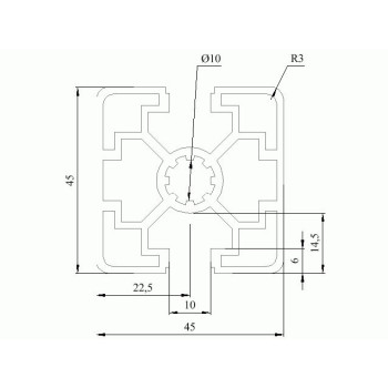 Aluprofil - 45x45 Két oldalon zárt 180°