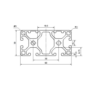 Aluprofil - 60x30 Könnyű  - Egy oldalon zárt (60)