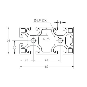 Aluprofil - 80x40 - Egy oldalon zárt  (40) - X típus