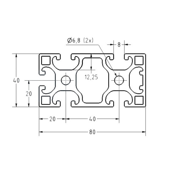 Aluprofil - 80x40 - Egy oldalon zárt  (40) - X típus