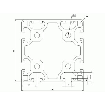 Aluprofil - 80x80 Könnyű - Egy oldalon zárt