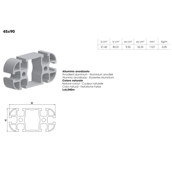 Aluprofil - 90x45