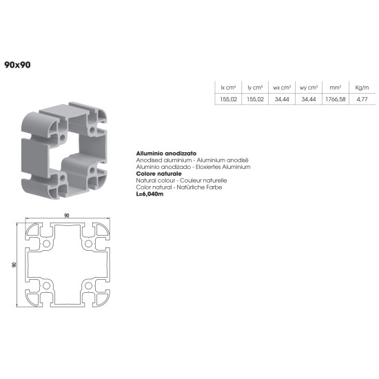 Aluprofil - 90x90