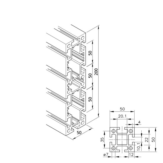 Aluprofil mk 2008 - 200x50 Nehéz