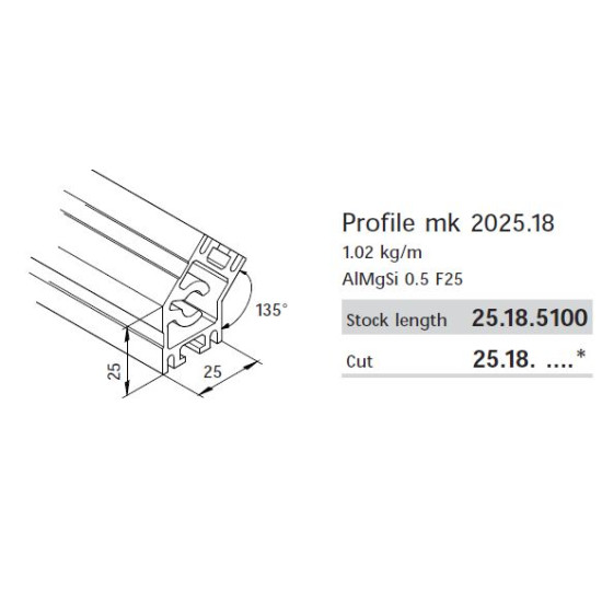 Aluprofil mk 2025.18 - 25x25 -135