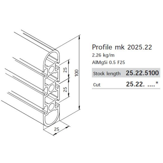 Aluprofil mk 2025.22 -100x25 - Íves