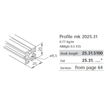 Aluprofil mk 2025.31 - 25x25 - Egy oldalon zárt