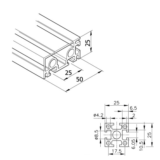 Aluprofil mk 2025.31 - 25x25 - Két oldalon zárt - (50/25)