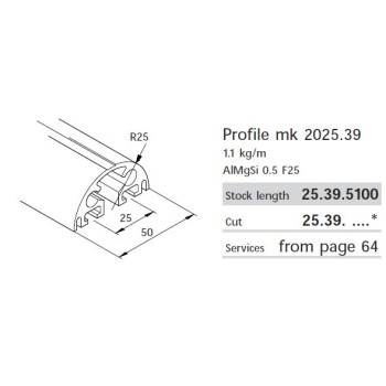 Aluprofil mk 2025.39 - 50x25 - R180