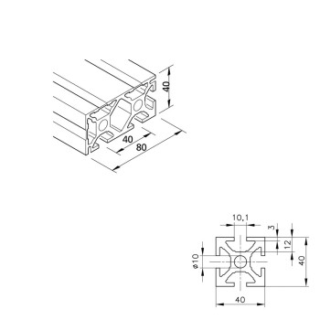 Aluprofil mk 2040.12 - 80x40 Két oldalon zárt - 90