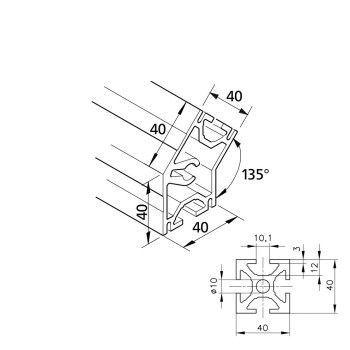 Aluprofil mk 2040.19 - 40x40 - 135