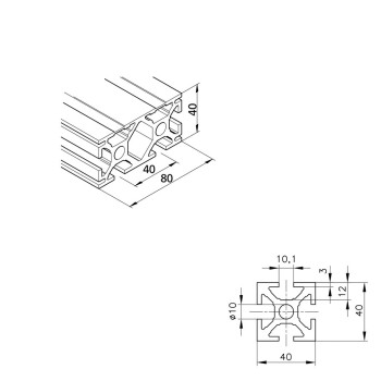 Aluprofil mk 2040.22 - 80x40 Egy oldalon zárt - 80