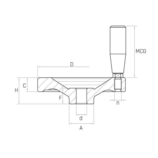 ALVR2+X D80 alu 2-küllős kézikerék, d8mm furat, forgó Duroplast markolattal.