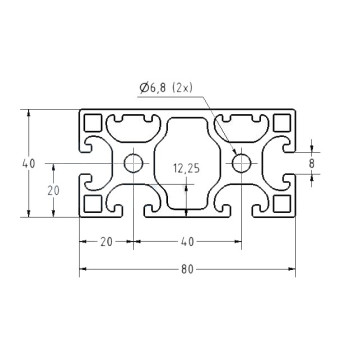 Aluprofil - 80x40 - Egy oldalon zárt  (80) - X típus
