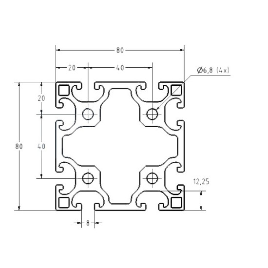 Aluprofil - 80x80 - X típus