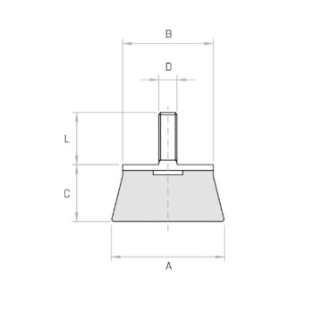 Kúpos rezgéscsillapító, M8x23-as külső menettel, D50/40x25mm, 150kg terhelés.