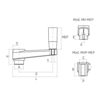 MH/100-MEP G100 forgatókar, d4 furat, műanyag forgó markolattal.