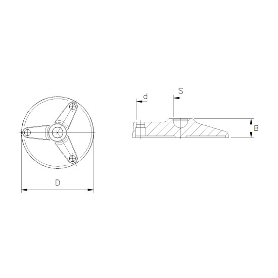 Műanyag gépláb talp d=80mm (13,8) - lefúrható