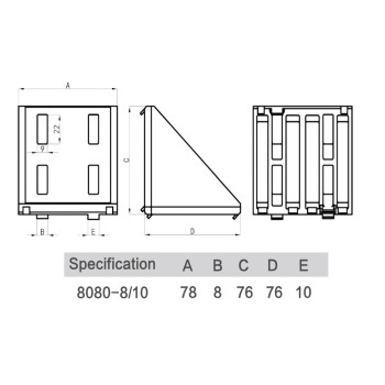 Sarokelem - 80x80 - Alu változat - V2 - 8 - 10 - horonyhoz