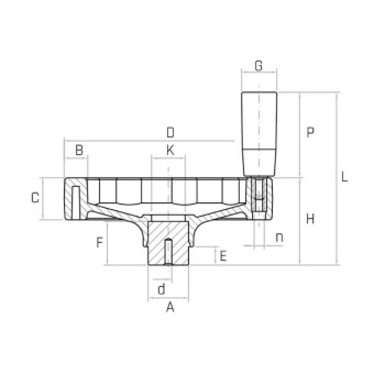 SHA/125-MEP D125 kézikerék, d6 furat, forgó markolattal.