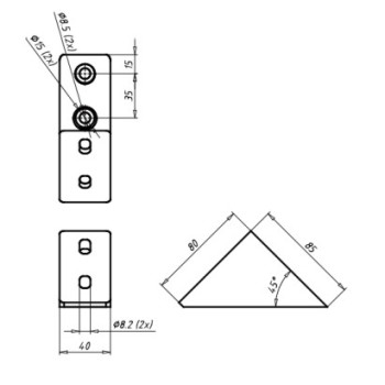 Szög csatlakozó - Alu - 45 - V3 - 80x40 profilhoz