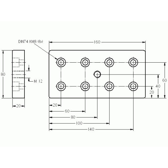Talplemez -  160x80 - M12 - Alu