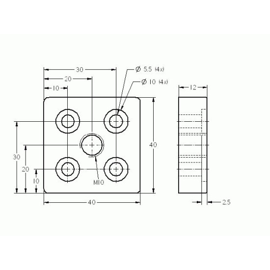 Talplemez - 40x40 - M10 - Fekete