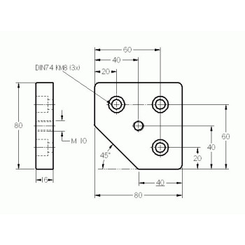 Talplemez -  80x80 - 45 - M10 - Alu