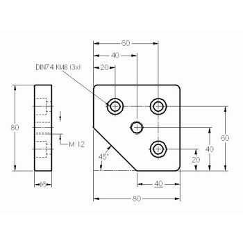 Talplemez -  80x80 - 45 - M12 - Alu