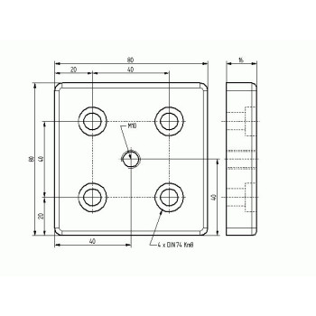 Talplemez -  80x80 - M10 - Fekete