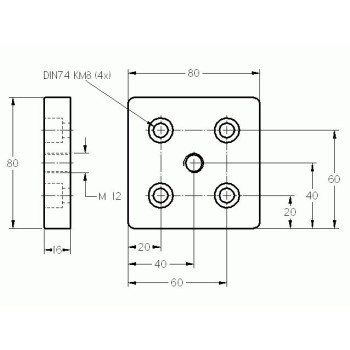 Talplemez -  80x80 - M12 - Alu