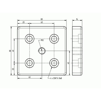 Talplemez -  80x80 - M12 - Fekete