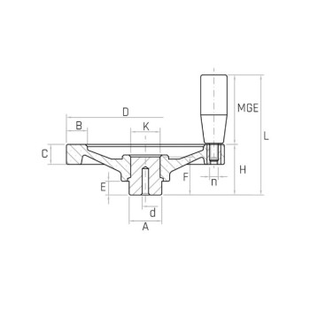 VPR/M D100 teli kézikerék, d4 furat, forgó markolattal, Duroplast.