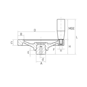 VPR/M D300 teli kézikerék, d8 furat, forgó markolattal, Duroplast.