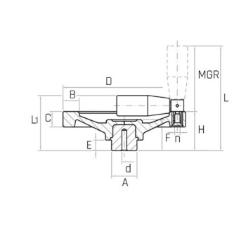 VPR/MR D125 teli kézikerék, d6mm furat, behajtható markolattal, Duroplast.