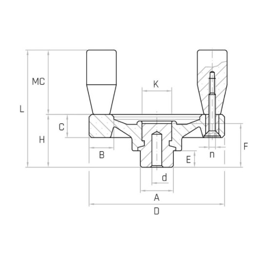 VPRA/DM D100 hajtókar, d4 furat, 2 fix markolat, Duroplast.