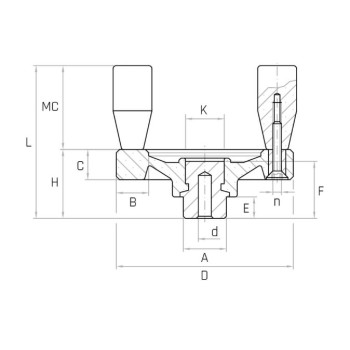 VPRA/DM D65 hajtókar, d4 furat, 2 fix markolat, Duroplast.