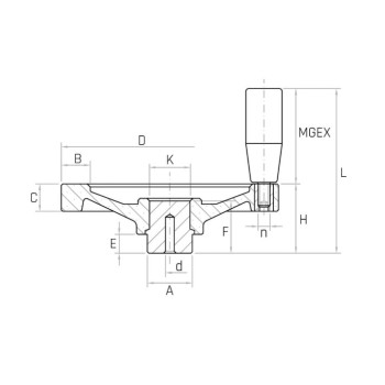 VPRAX/M D100 teli kézikerék, d4 furat, forgó INOX markolat, Duroplast.
